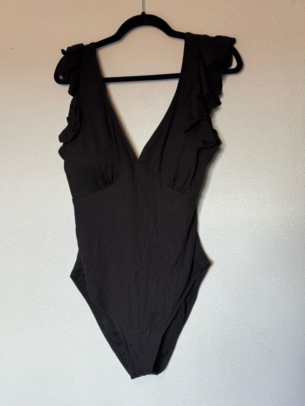 SHEIN Black Ruffle Shoulder One-Piece Swimsuit 2xl
